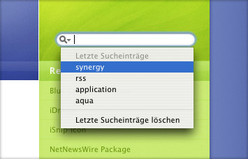 The search field provides acces to the last queries.