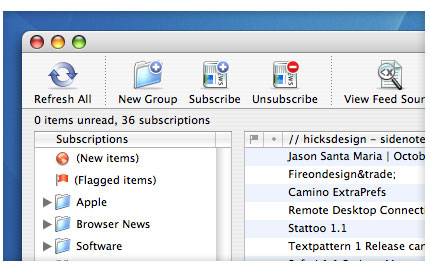 NetNewsWire mit dem alternativen Iconset von Jon Hicks