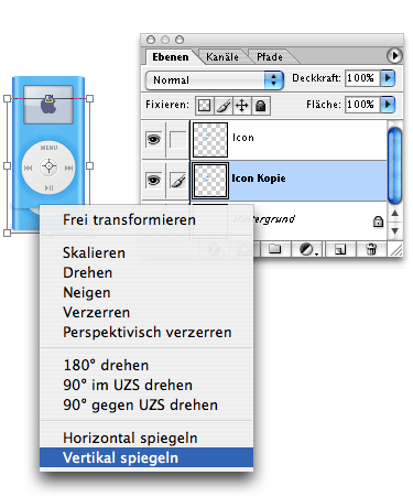Die duplizierte Ebene wird vertikal gespiegelt